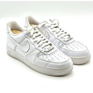 Nike Air Force 1 Low Women's Size 10.5 Triple White Leather Sneakers Pre Owned